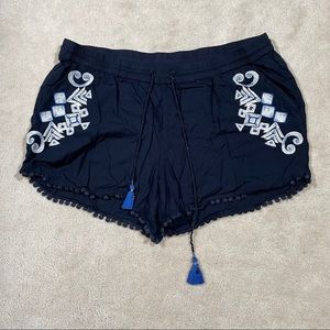 Stylus Shorts Navy Blue Pom Pom Patterned Tassel